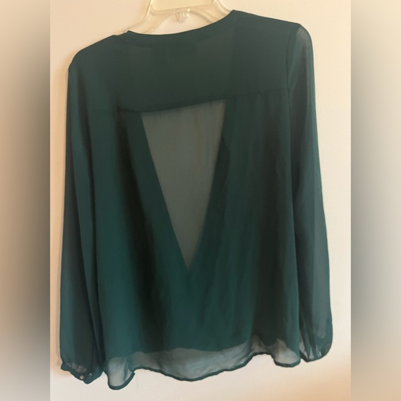 DKNY JEANS green draped V-neck long sleeve blouse size L - Picture 3 of 4